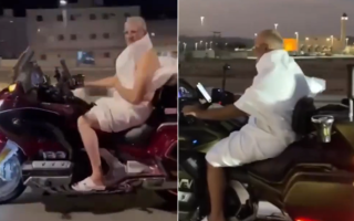 Кувейтские мужчины отправляются на Хадж на мотоциклах